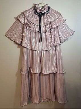 Junona Girls Pink Metallic Ruffle Tiered Dress Size 12-13y Formal Whimsigoth